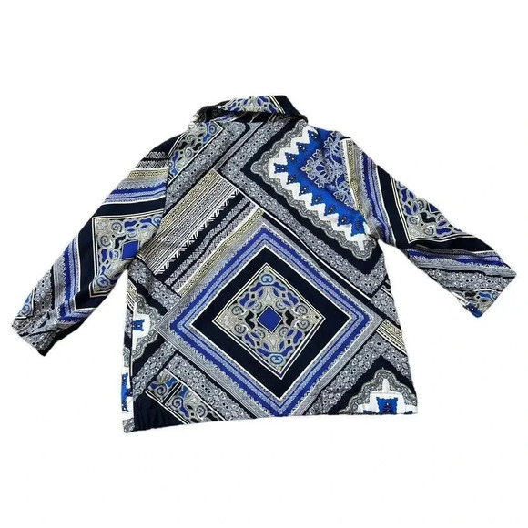 Zenergy by Chico's Full Zip 3/4 Sleeve Jacket Size 1 Blue Black Geometric Design - Picture 7 of 7